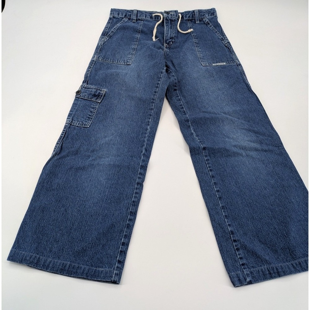 VTG 90s ENUF Internationale Wide Leg Cargo Jeans Drawstring Baggy Skater Size 7